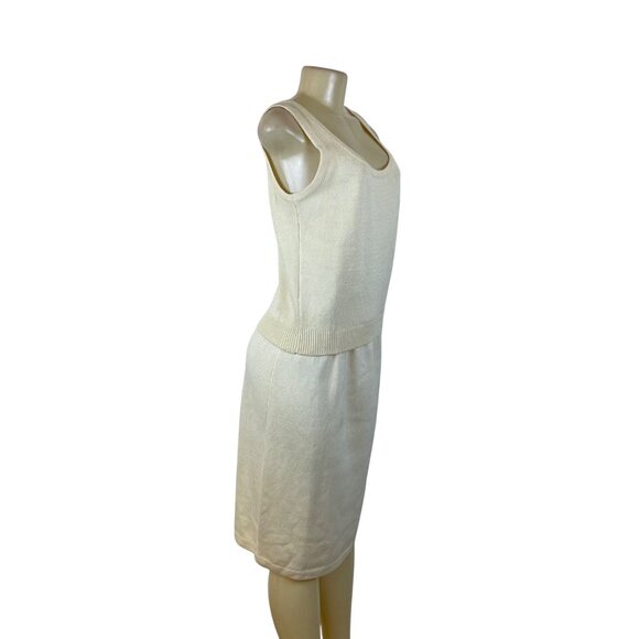 St. John Two-Piece Women's Beige Knitted Tank Top & Skirt Set Sleeveless Sz 8/10 - Picture 2 of 12